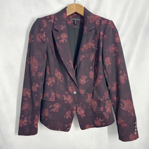 White House Black Market Jackets & Blazers - WHBM Burgundy Floral Rose Single Button Blazer Women's Size 12 gold crest button